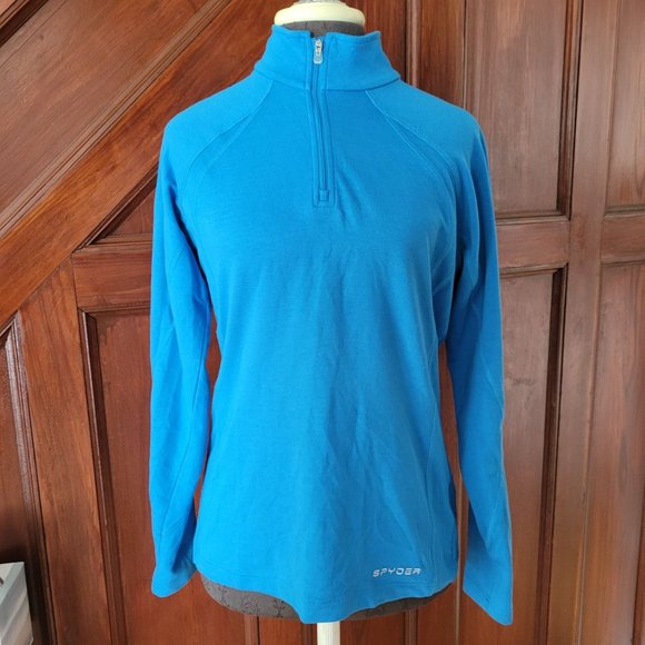 Spyder Womens Blue Quarter-Zip Long Sleeve Pullover Size L Lightweight Base Laye - Picture 1 of 8